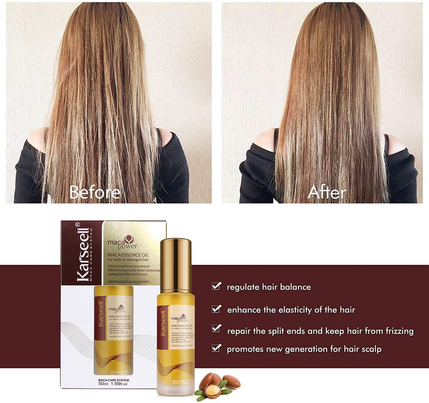 Karseell Cold-Pressed Morocan Argan Hair Oil Maca Essence 50ml